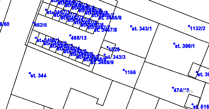 Parcela st. 343/3 v KÚ Zábřeh-VŽ, Katastrální mapa