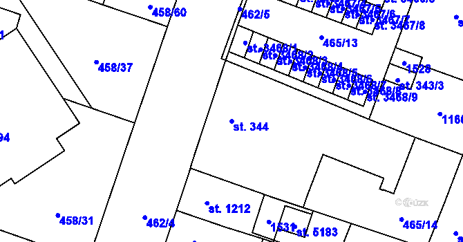Parcela st. 344 v KÚ Zábřeh-VŽ, Katastrální mapa