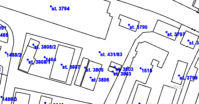 Parcela st. 431/83 v KÚ Zábřeh-VŽ, Katastrální mapa