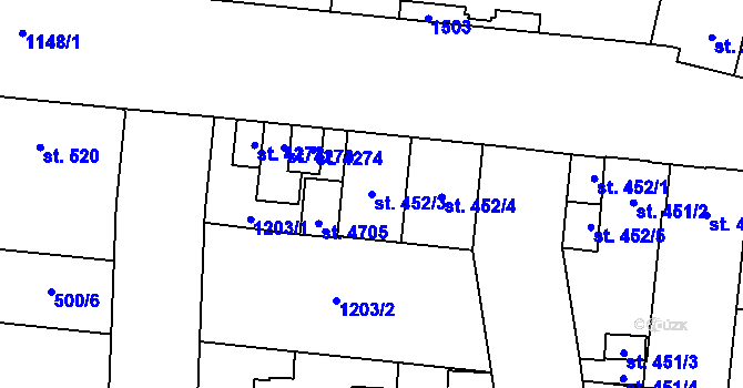 Parcela st. 452/3 v KÚ Zábřeh-VŽ, Katastrální mapa