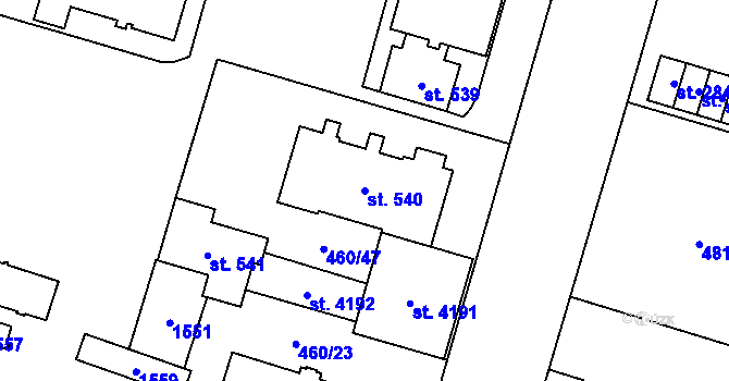 Parcela st. 540 v KÚ Zábřeh-VŽ, Katastrální mapa