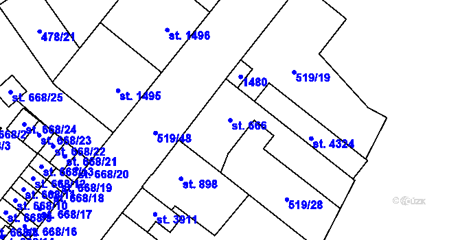 Parcela st. 666 v KÚ Zábřeh-VŽ, Katastrální mapa