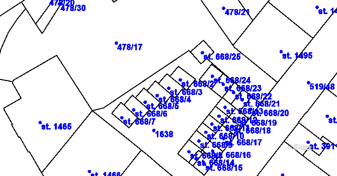 Parcela st. 668/3 v KÚ Zábřeh-VŽ, Katastrální mapa