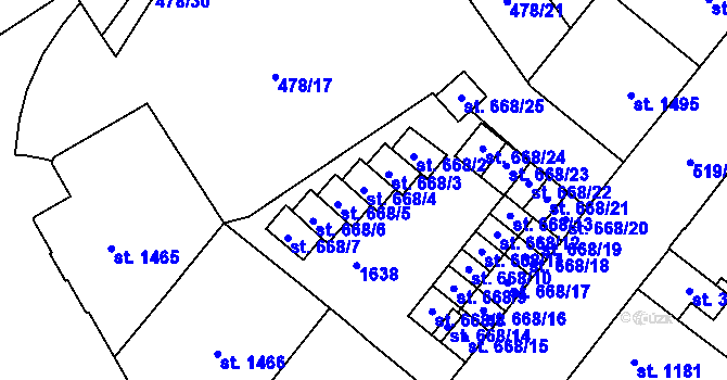 Parcela st. 668/4 v KÚ Zábřeh-VŽ, Katastrální mapa