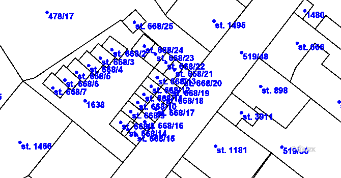 Parcela st. 668/19 v KÚ Zábřeh-VŽ, Katastrální mapa