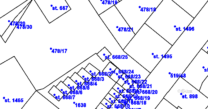 Parcela st. 668/25 v KÚ Zábřeh-VŽ, Katastrální mapa