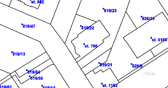 Parcela st. 796 v KÚ Zábřeh-VŽ, Katastrální mapa