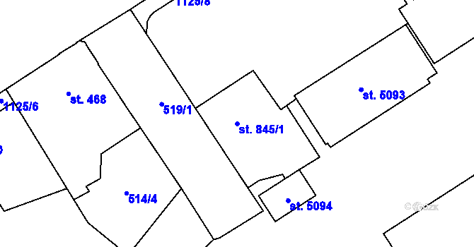 Parcela st. 845/1 v KÚ Zábřeh-VŽ, Katastrální mapa
