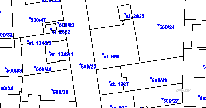 Parcela st. 996 v KÚ Zábřeh-VŽ, Katastrální mapa