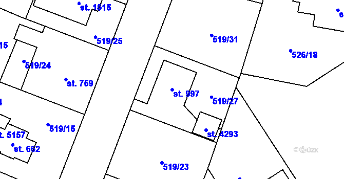 Parcela st. 997 v KÚ Zábřeh-VŽ, Katastrální mapa