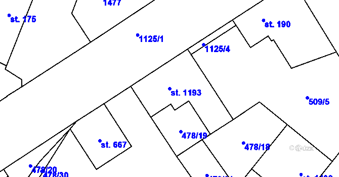 Parcela st. 1193 v KÚ Zábřeh-VŽ, Katastrální mapa