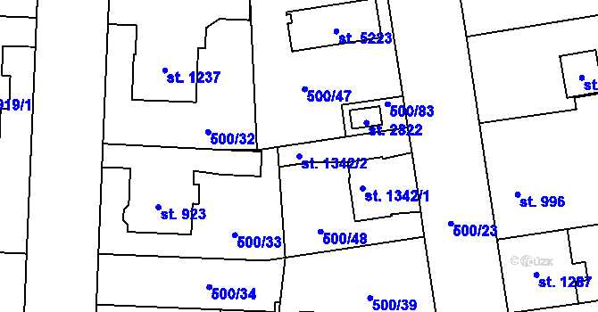 Parcela st. 1342/2 v KÚ Zábřeh-VŽ, Katastrální mapa