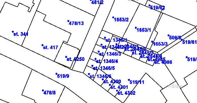Parcela st. 1346/3 v KÚ Zábřeh-VŽ, Katastrální mapa