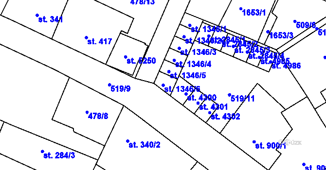 Parcela st. 1346/6 v KÚ Zábřeh-VŽ, Katastrální mapa