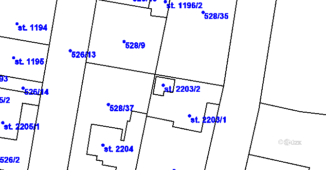 Parcela st. 2203/2 v KÚ Zábřeh-VŽ, Katastrální mapa
