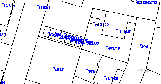Parcela st. 2843/7 v KÚ Zábřeh-VŽ, Katastrální mapa