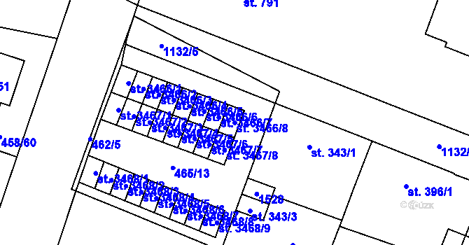 Parcela st. 3466/8 v KÚ Zábřeh-VŽ, Katastrální mapa