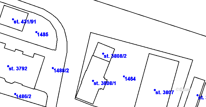 Parcela st. 3808/2 v KÚ Zábřeh-VŽ, Katastrální mapa