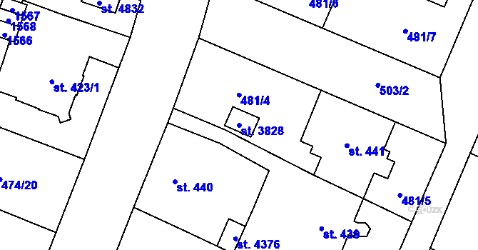 Parcela st. 3828 v KÚ Zábřeh-VŽ, Katastrální mapa