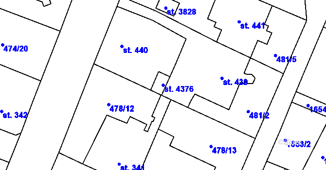 Parcela st. 4376 v KÚ Zábřeh-VŽ, Katastrální mapa
