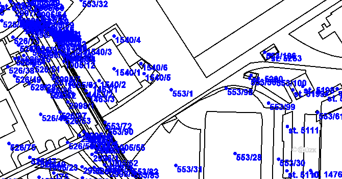 Parcela st. 553/1 v KÚ Zábřeh-VŽ, Katastrální mapa