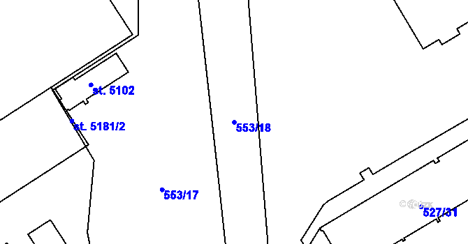 Parcela st. 553/18 v KÚ Zábřeh-VŽ, Katastrální mapa