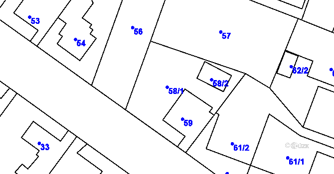 Parcela st. 58/1 v KÚ Kunčice nad Ostravicí, Katastrální mapa