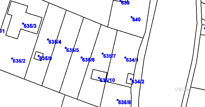 Parcela st. 635/7 v KÚ Kunčice nad Ostravicí, Katastrální mapa