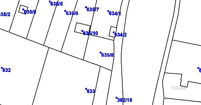 Parcela st. 635/8 v KÚ Kunčice nad Ostravicí, Katastrální mapa