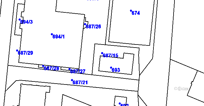 Parcela st. 687/15 v KÚ Kunčičky, Katastrální mapa