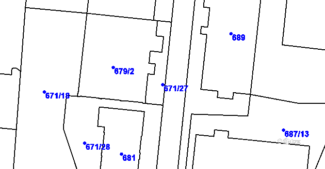 Parcela st. 671/27 v KÚ Kunčičky, Katastrální mapa