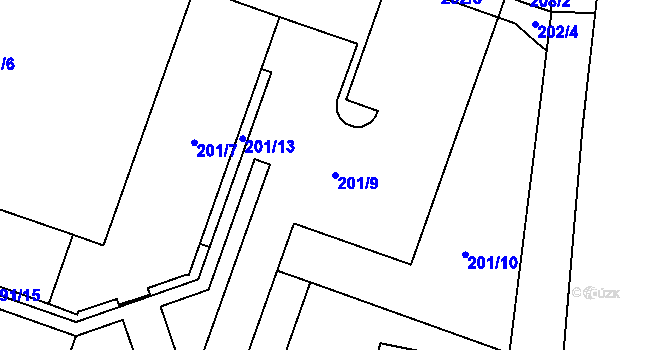 Parcela st. 201/9 v KÚ Kunčičky, Katastrální mapa