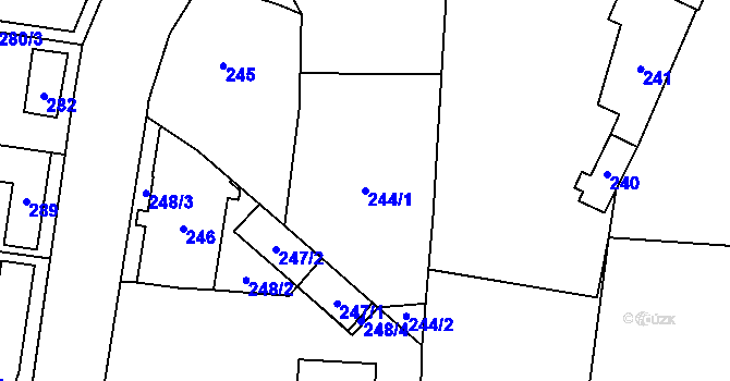 Parcela st. 244/1 v KÚ Kunčičky, Katastrální mapa