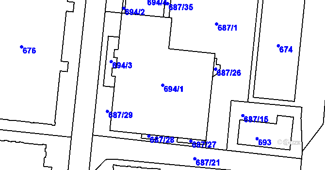 Parcela st. 694/1 v KÚ Kunčičky, Katastrální mapa