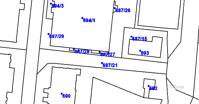 Parcela st. 687/27 v KÚ Kunčičky, Katastrální mapa