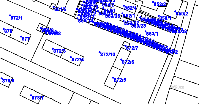 Parcela st. 872/10 v KÚ Kunčičky, Katastrální mapa