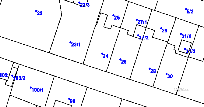 Parcela st. 24 v KÚ Kunčičky, Katastrální mapa