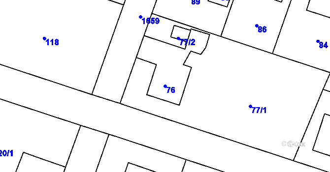 Parcela st. 76 v KÚ Kunčičky, Katastrální mapa