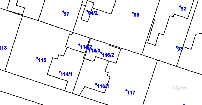 Parcela st. 116/2 v KÚ Kunčičky, Katastrální mapa