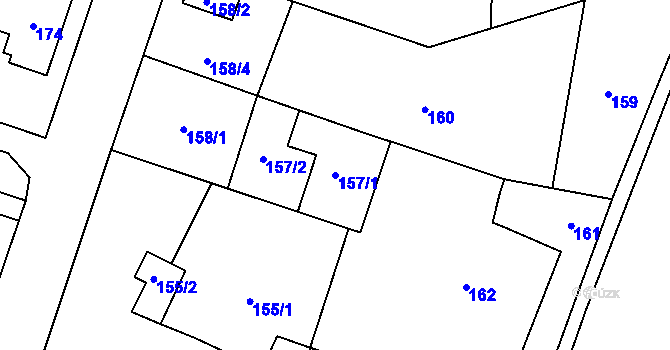 Parcela st. 157/1 v KÚ Kunčičky, Katastrální mapa