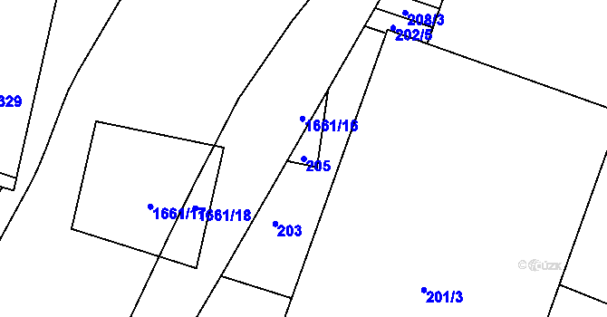 Parcela st. 205 v KÚ Kunčičky, Katastrální mapa
