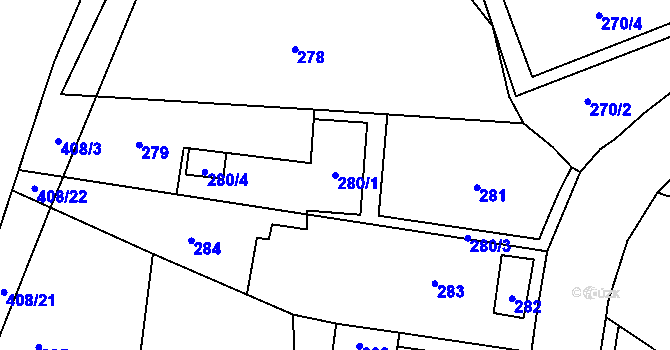 Parcela st. 280/1 v KÚ Kunčičky, Katastrální mapa