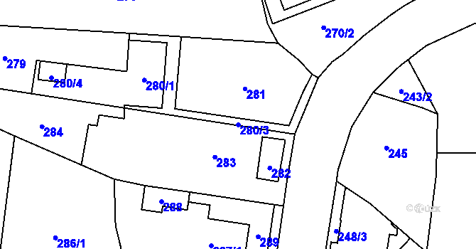Parcela st. 280/3 v KÚ Kunčičky, Katastrální mapa