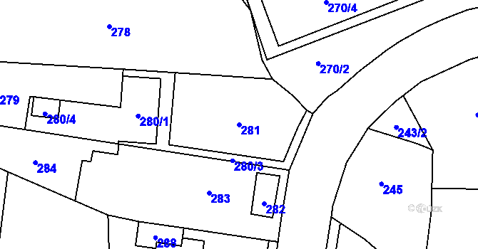 Parcela st. 281 v KÚ Kunčičky, Katastrální mapa