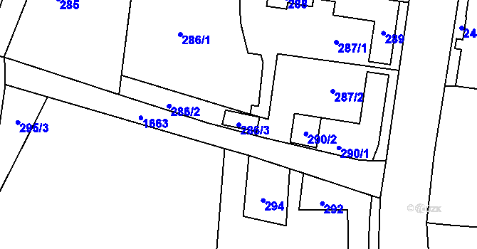 Parcela st. 286/3 v KÚ Kunčičky, Katastrální mapa