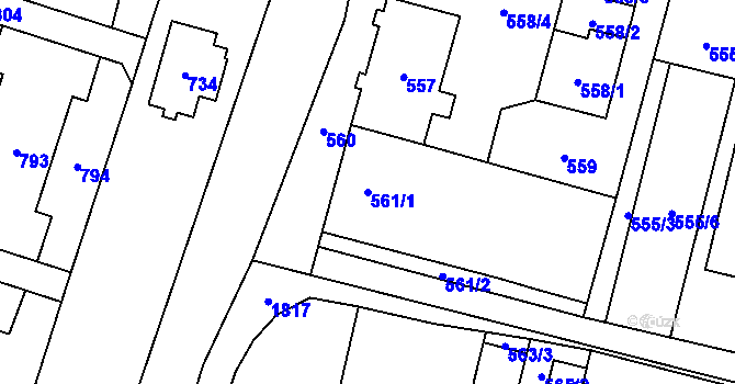 Parcela st. 561/1 v KÚ Kunčičky, Katastrální mapa