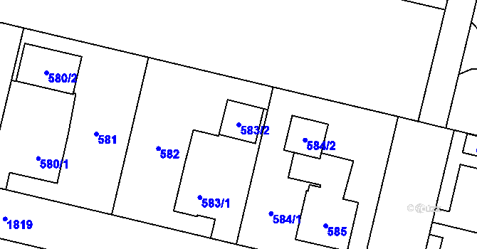 Parcela st. 583/2 v KÚ Kunčičky, Katastrální mapa