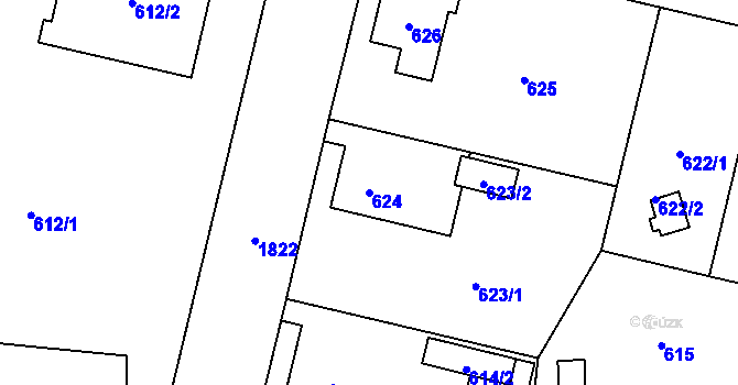 Parcela st. 624 v KÚ Kunčičky, Katastrální mapa