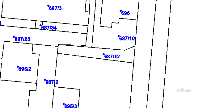 Parcela st. 687/12 v KÚ Kunčičky, Katastrální mapa