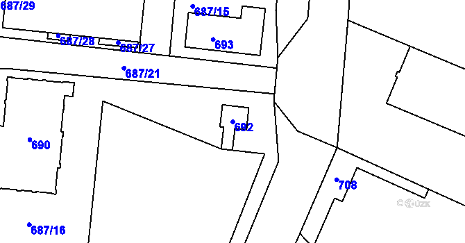 Parcela st. 692 v KÚ Kunčičky, Katastrální mapa